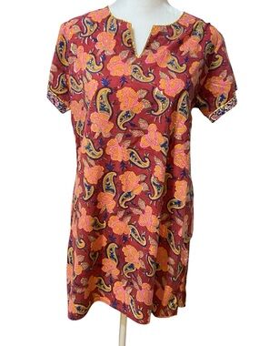Floral Paisley Red Shift Tunic top size M